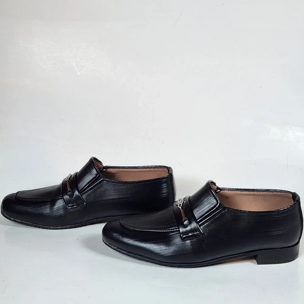 1ST‎ STEP Playboy Handmade Oxford Slip-On Loafer Shoes Boys 10 Black Silver Logo